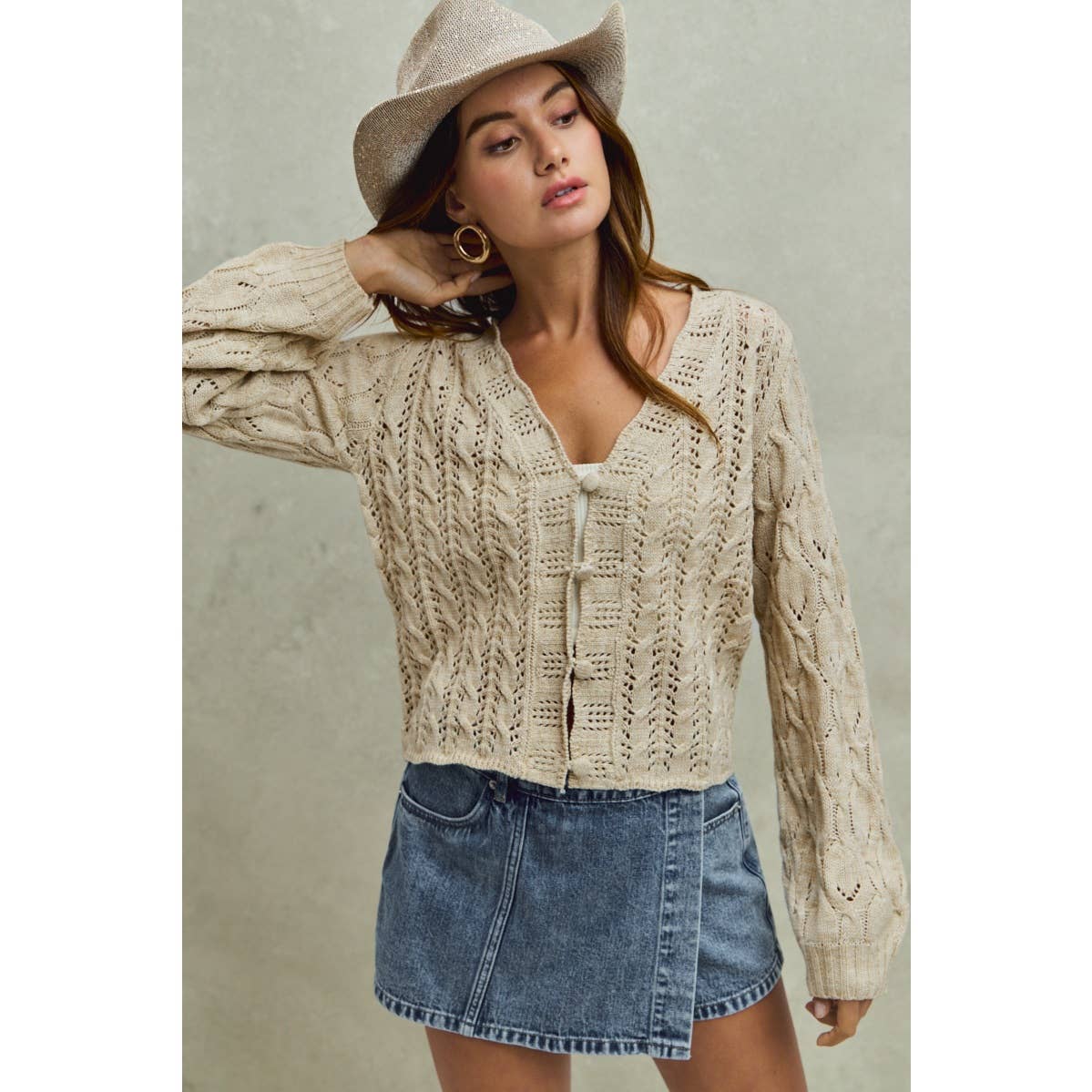 SWEATER WEAVING CARDIGAN TOP