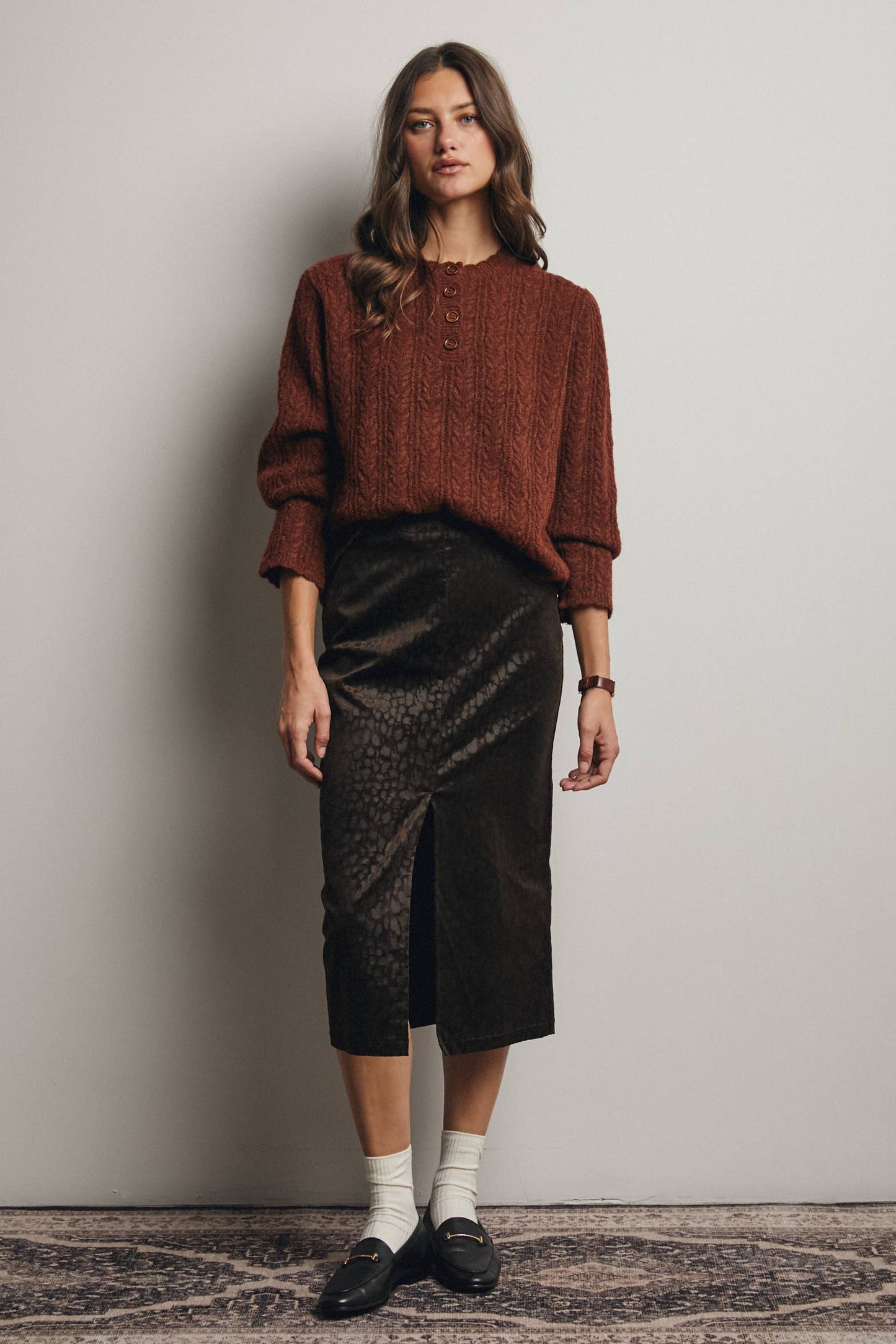 Buttoned Up & Cozy Cable Knit Henley Sweater