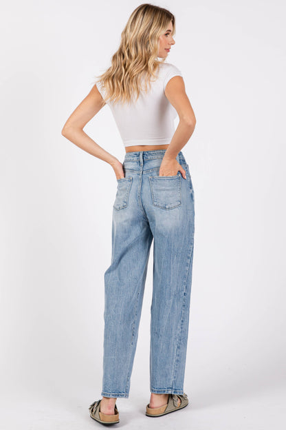 LM SIDE SEAM DETAILING HIGH RISE COMFORT BARREL JEANS