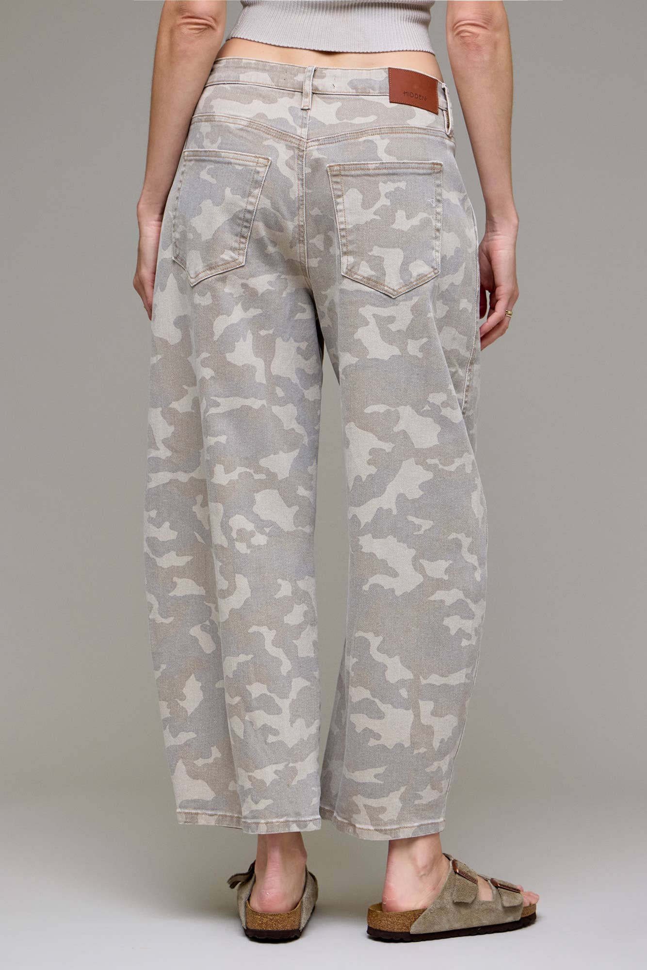 Hideout Tan Camo Cropped Barrel Jeans