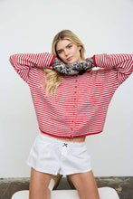 Load image into Gallery viewer, STRIPE RAW EDGE DROP SHOULDER KNIT CARDIGAN
