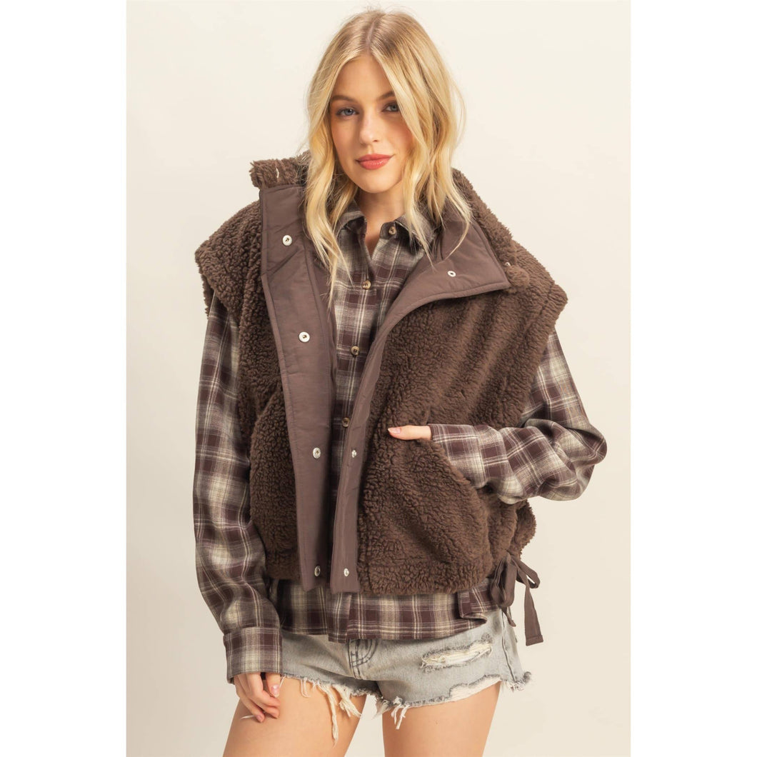 Cool Weather Vibes Sherpa Vest with Tie-Up Side Details