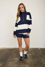 Load image into Gallery viewer, WIDE STRIPE HALF ZIP LONG SLEEVE KNIT TOP