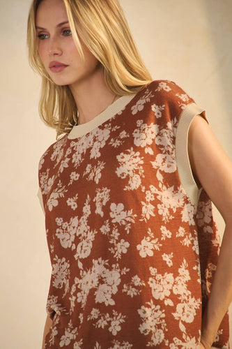 Floral Printed Jacquard Knit Top