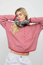 Load image into Gallery viewer, STRIPE RAW EDGE DROP SHOULDER KNIT CARDIGAN