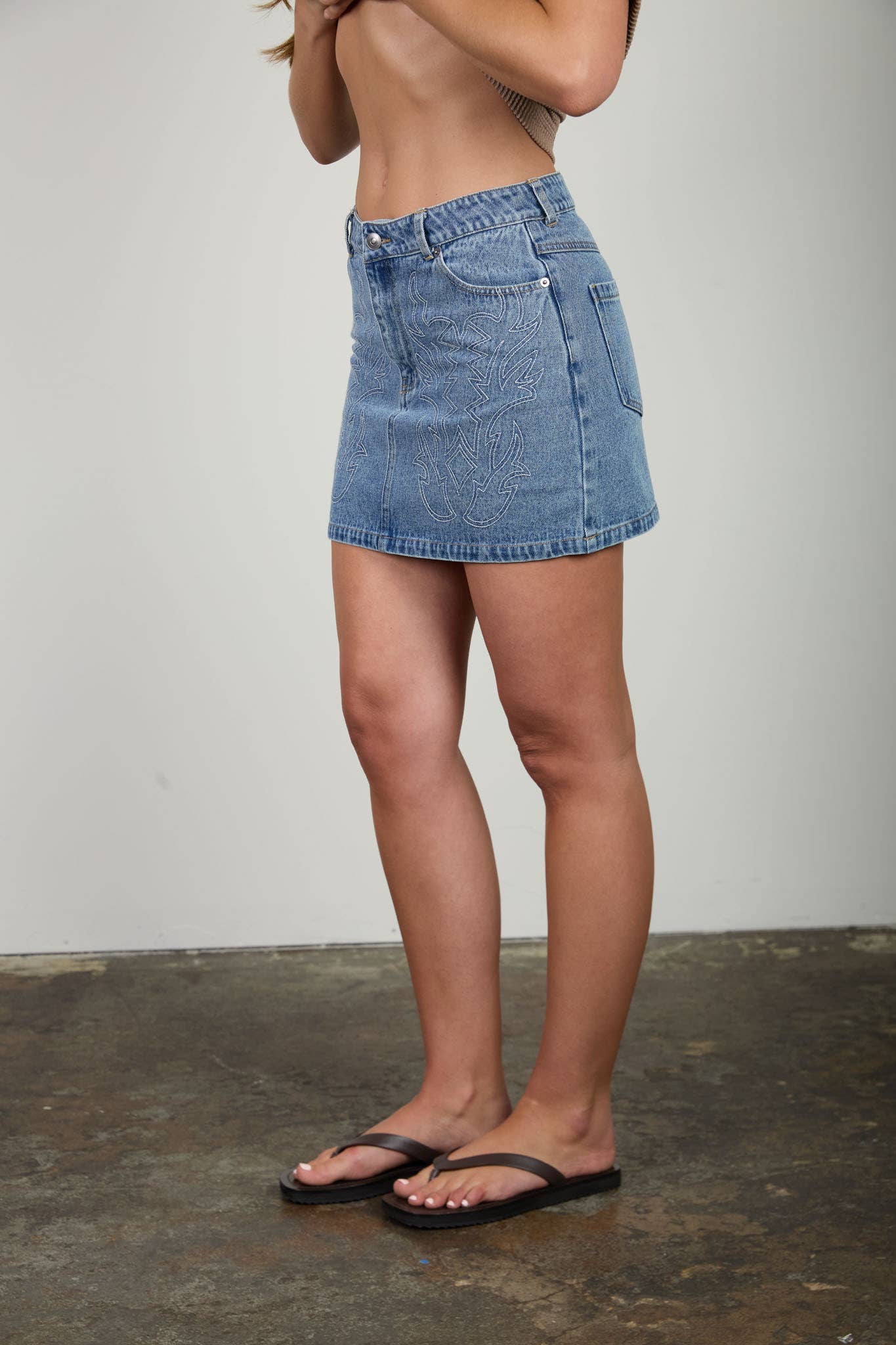 WESTERN STITCH DETAIL DENIM MINI SKIRT