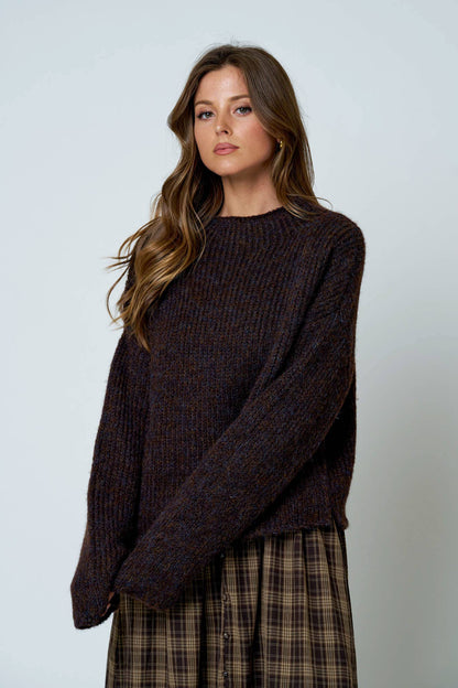 MOCK NECK LONG SLEEVE OVERSIZED KNIT SWEATER