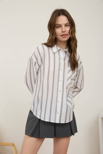 Upper Class Striped Button Down Top