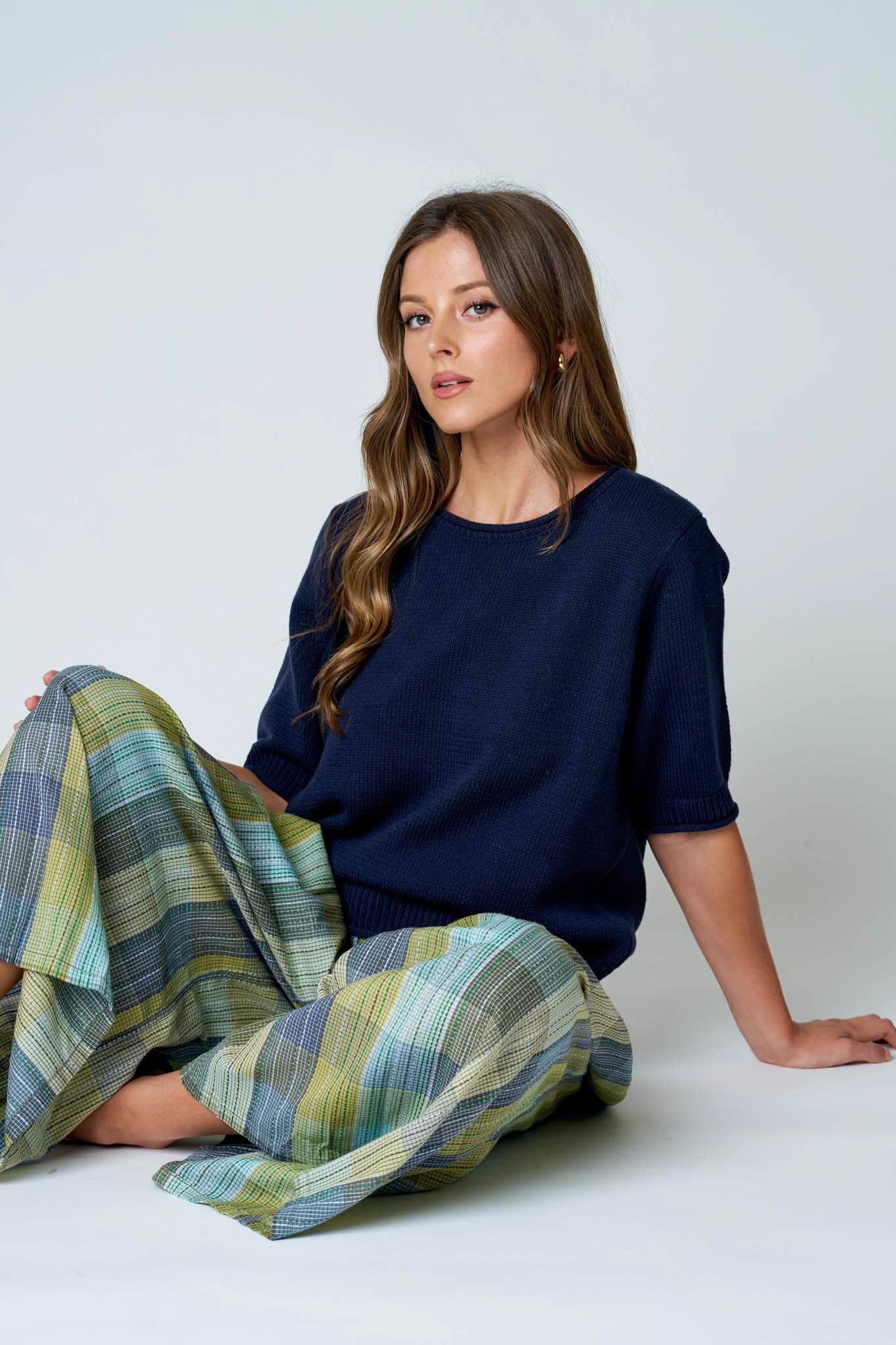 RAW EDGE HALF SLEEVE SWEATER KNIT TOP