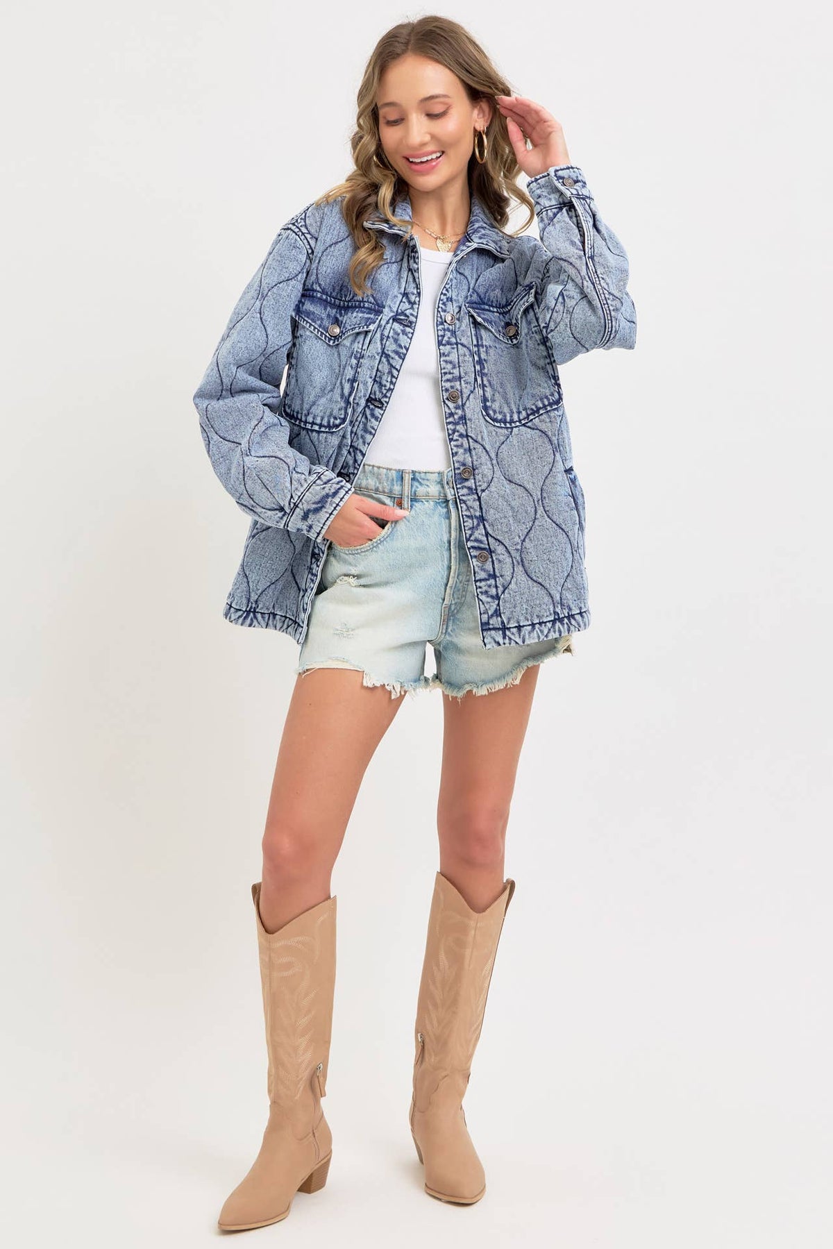 Stitched to Perfection Oversized Quilted Denim Jacket