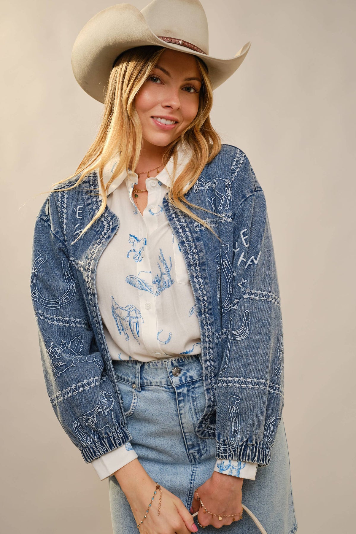 This Ain’t My First Rodeo Western Embroidery Puff Sleeve Denim Jacket