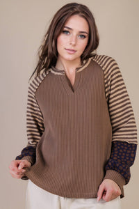 Mixed Emotions Oversized Floral & Stripe Knit Top