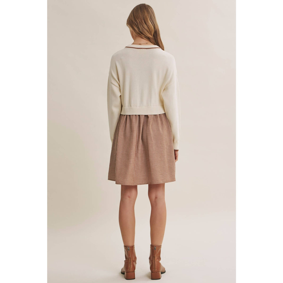 GOLDEN FIELDS LAYERED CONTRAST TWOFER STRIPE MINI DRESS