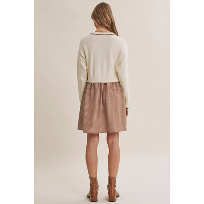 GOLDEN FIELDS LAYERED CONTRAST TWOFER STRIPE MINI DRESS