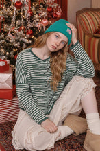 Load image into Gallery viewer, STRIPE RAW EDGE DROP SHOULDER KNIT CARDIGAN