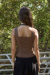 Livin’ on the Edge Zip- Front Square Neck Sleeveless Top