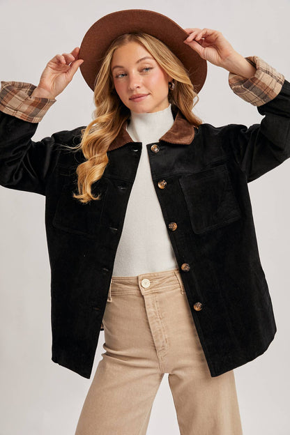 Inner Plaid Corduroy Barn Jacket