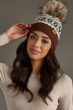 Load image into Gallery viewer, Ivory, Black &amp; Brown Pattern Pom Hat