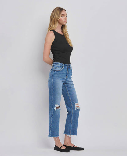Warmer Days Ahead High Rise Distressed Crop Straight Jeans