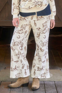 WESTERN PRINT ELASTIC WAIST JOGGERS