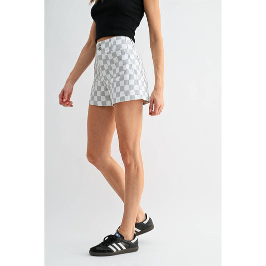 HIGH-RISE SHORTS CHESS PRINT