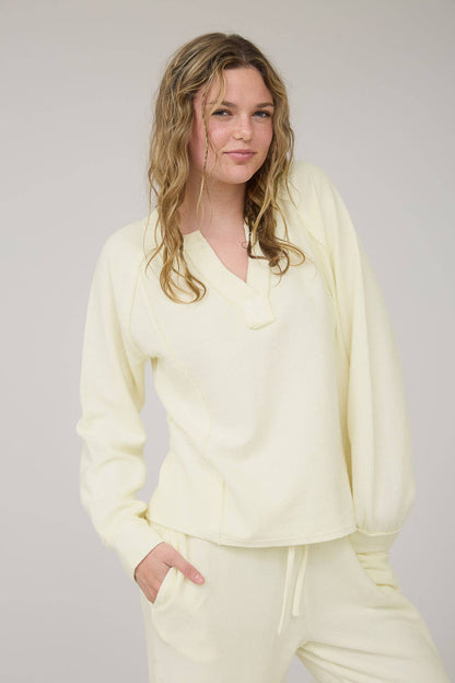 In My Comfy Era Mineral Washed Ribbed Split Neck Long Sleeve Knit Top