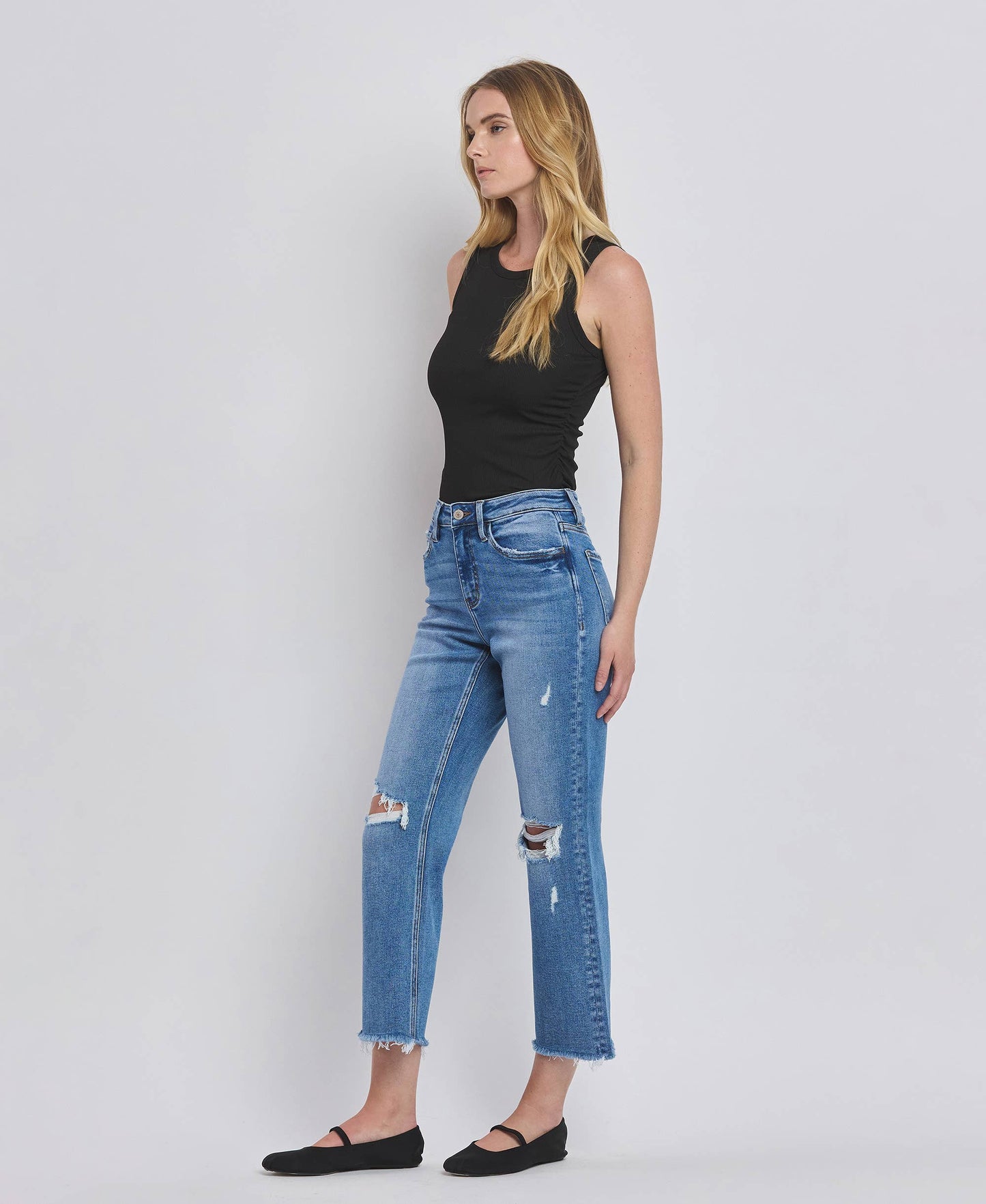 Warmer Days Ahead High Rise Distressed Crop Straight Jeans