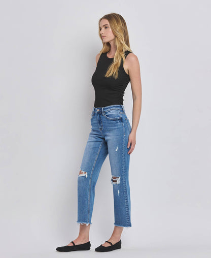 Warmer Days Ahead High Rise Distressed Crop Straight Jeans