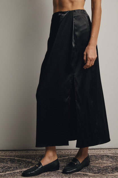 Midnight Muse Satin Side Slit Midi Skirt