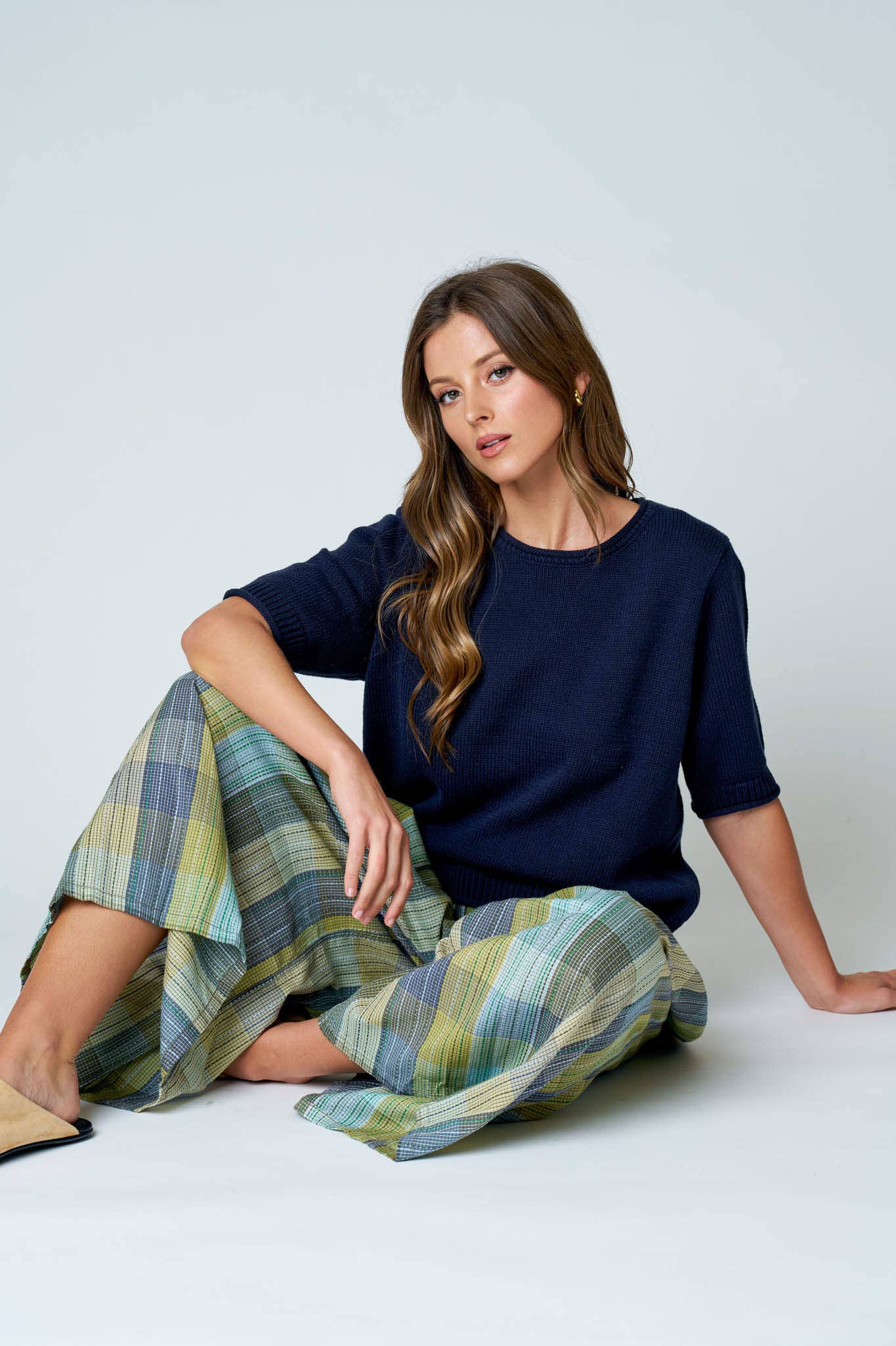 RAW EDGE HALF SLEEVE SWEATER KNIT TOP