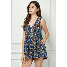 Load image into Gallery viewer, Floral Pleated V Neck Sleeveless Romper
