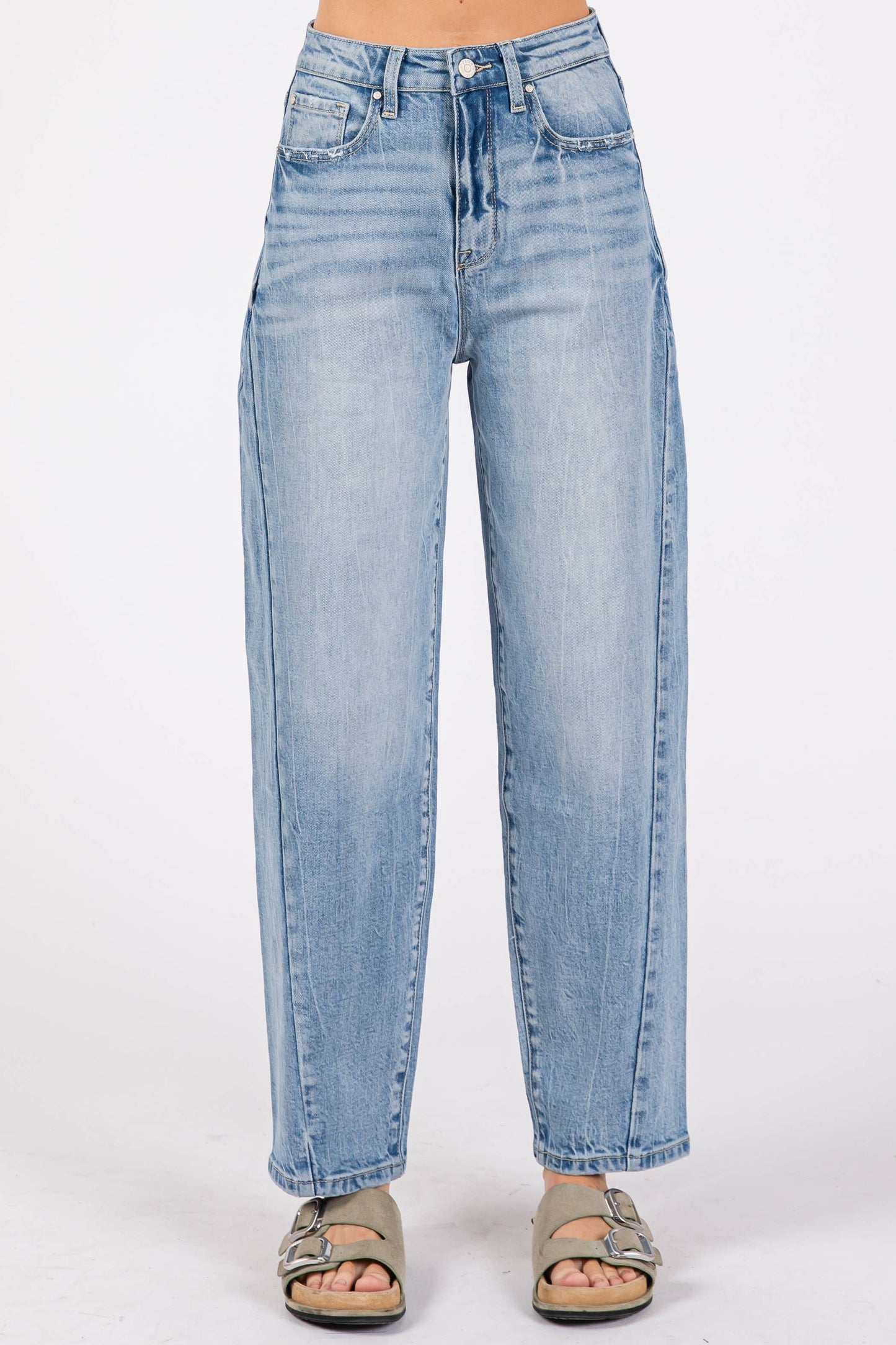 LM SIDE SEAM DETAILING HIGH RISE COMFORT BARREL JEANS
