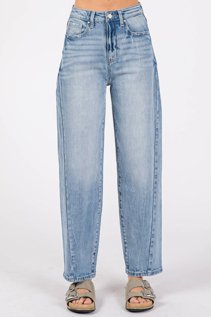 LM SIDE SEAM DETAILING HIGH RISE COMFORT BARREL JEANS