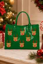 Load image into Gallery viewer, Oh Deer! Christmas is Here! Green Vinyl Tote Bag