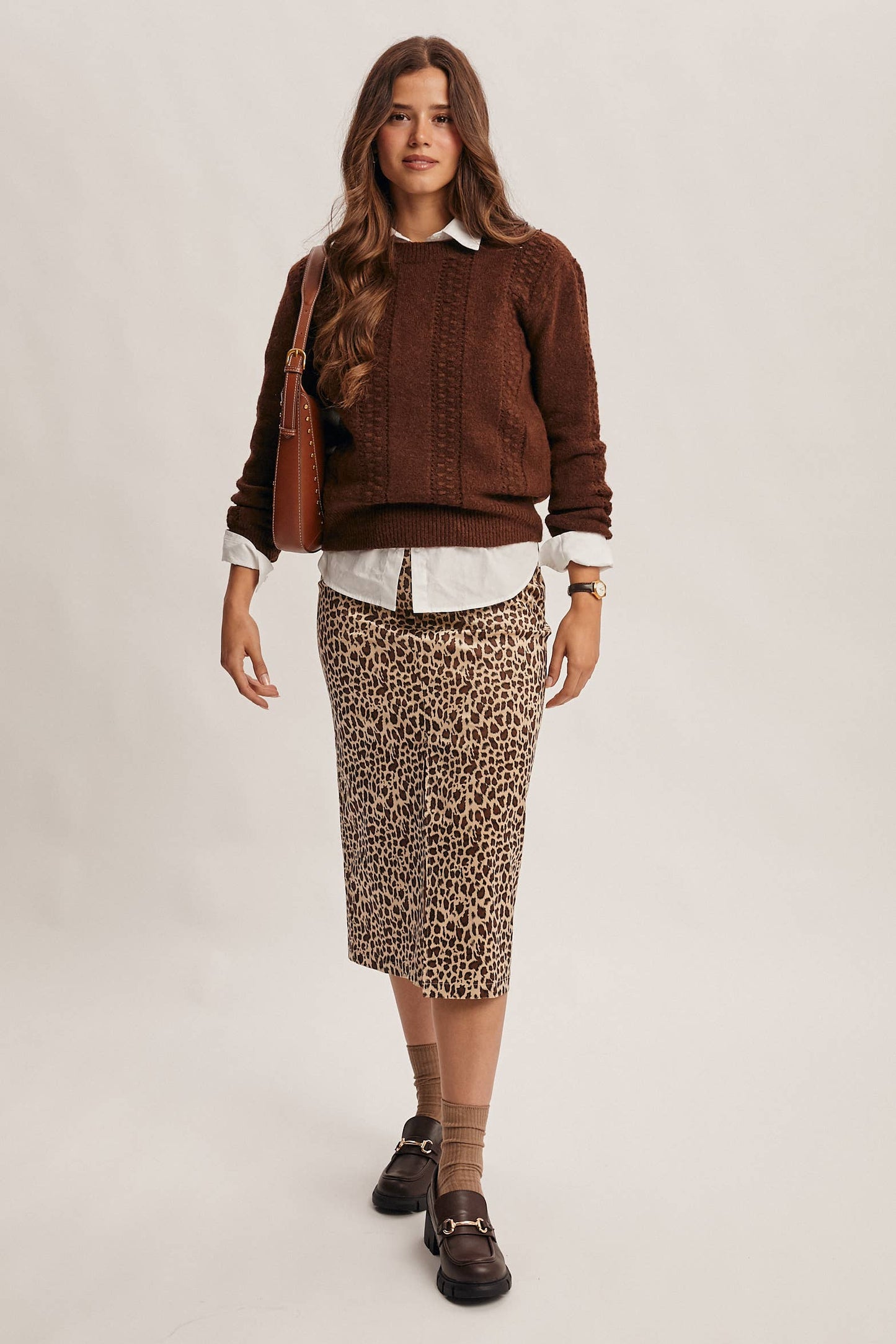 Wild Side Leopard Print Satin Midi Skirt