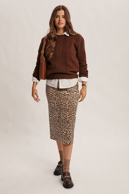 Wild Side Leopard Print Satin Midi Skirt