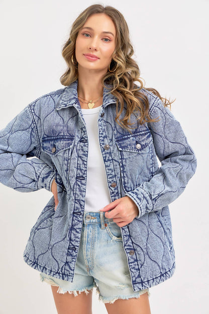 Stitched to Perfection Oversized Quilted Denim Jacket