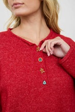 Load image into Gallery viewer, NOVELTY HOLIDAY BUTTON HENLEY PULLOVER SWEATER
