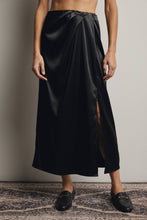 Load image into Gallery viewer, Midnight Muse Satin Side Slit Midi Skirt
