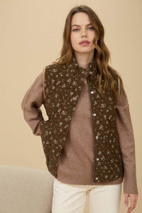 Feeling Social Floral Quilted Zip-Up Puffer Vest