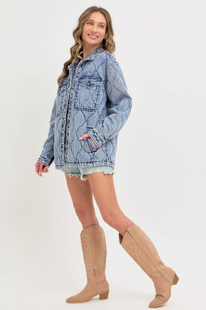 Stitched to Perfection Oversized Quilted Denim Jacket