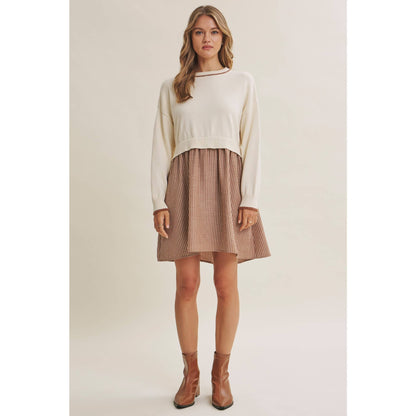 GOLDEN FIELDS LAYERED CONTRAST TWOFER STRIPE MINI DRESS