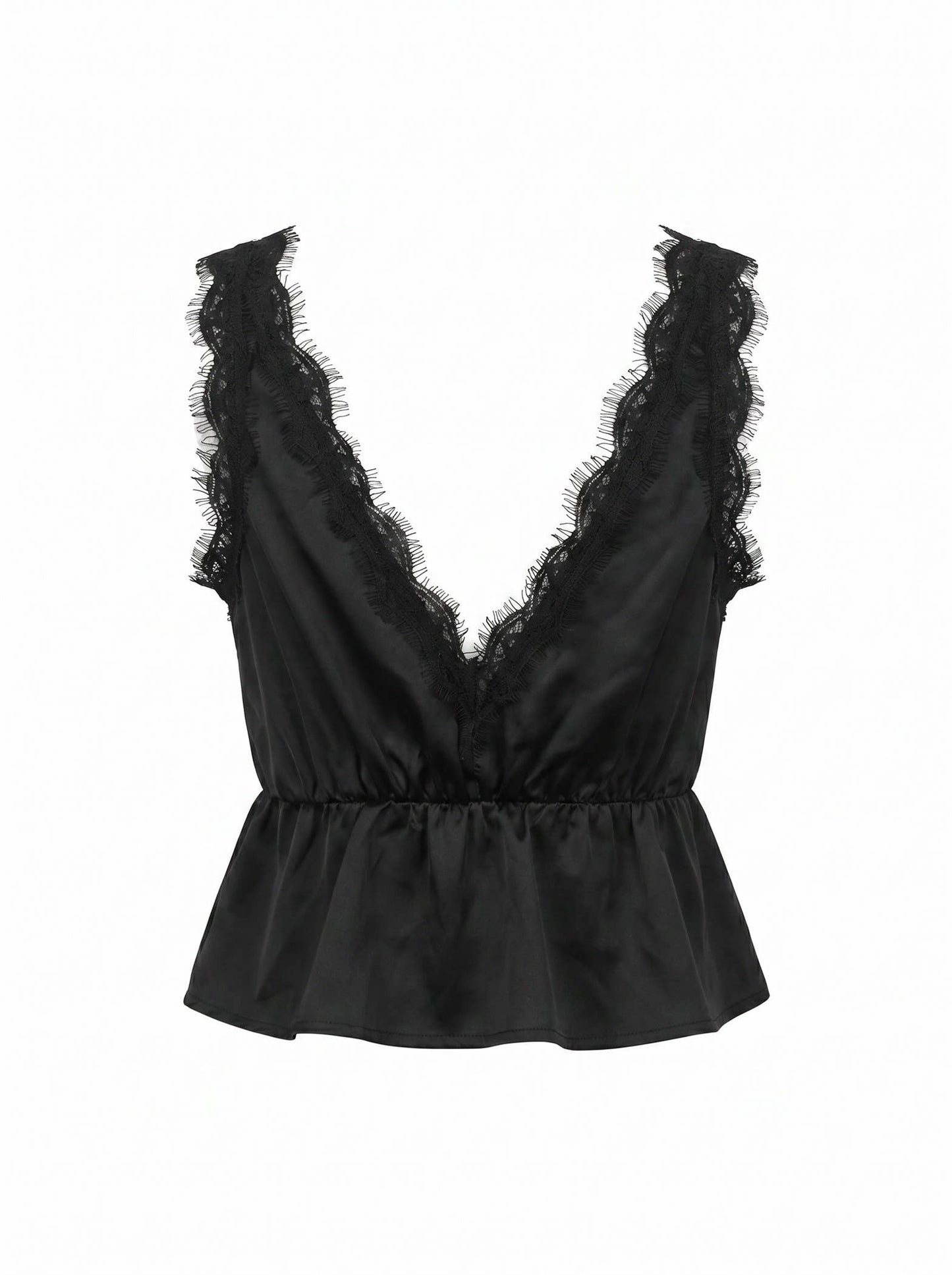 LACE TRIM PEPLUM TIE FRONT TOP