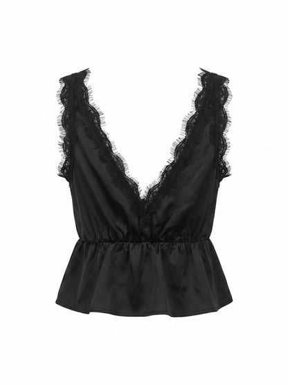 LACE TRIM PEPLUM TIE FRONT TOP