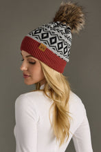 Load image into Gallery viewer, Gray, Black &amp; Rust Pattern Pom Hat