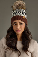 Load image into Gallery viewer, Ivory, Black &amp; Brown Pattern Pom Hat