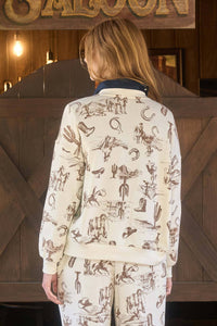 Western Print Crew Neck Knit Top