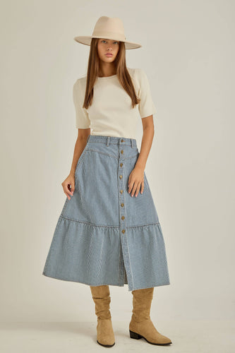 Denim Pin Stripe Midi Skirt