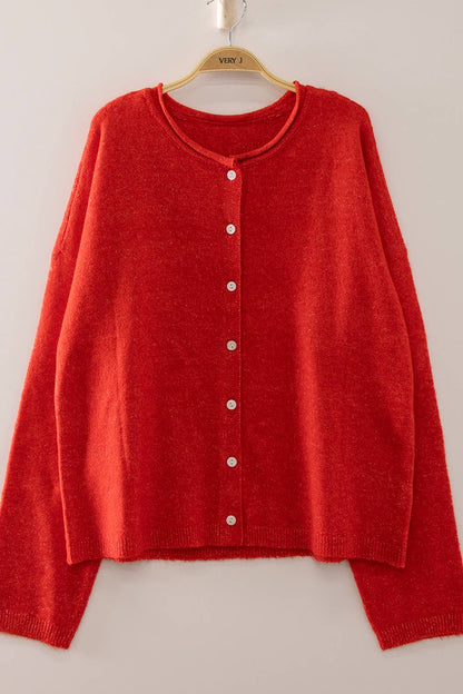 12W3789N-Soft Touch Button Cardigan