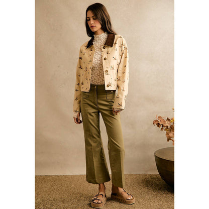 Mallard Duck Print Corduroy Collar Jacket